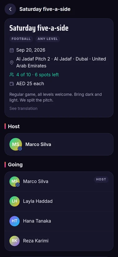 A five-a-side game with four of ten spots taken